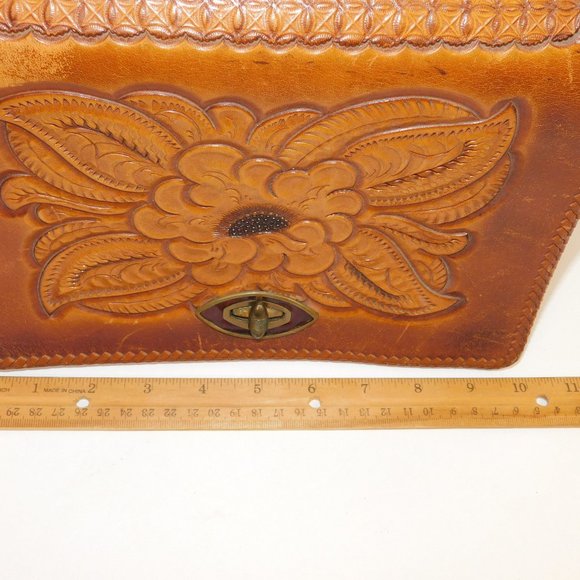 Vintage Tooled Leather Handbag Floral Shoulder Bag Western Purse - Picture 15 of 16